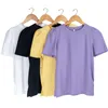 Women t shirts Loose Casual Puff Shorts Sleeve White Purple Black Solid Color Round Neck Top T-shirt Woman clothes 103H 210420