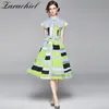 Fashion Designer Contrast Color Block Shirt Women's Single-Brested Belted Pleated Female Office Midi Dresses 210416
