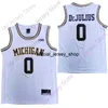 2020 Nieuwe Michigan Wolverines College Basketbal Jersey NCAA 0 David Dejulius Wit All Gestikte en Borduurwerk Mannen Jeugd Afmeting