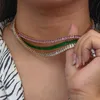 Luxe Kerst Sieraden Gift voor Dames Vierkante Tennis Ketting Choker Ketting Groen Roze Wit Zwart Kristal