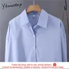 Yitimuceng Blue Blouses Plus Storlekskläder för kvinnor Oversize Office Lady Cotton Korean Fashion Button Up Shirt Långärmad 210601