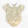 Sommar baby flicka kläder barn flickor docka krage uppsättningar blommig t-shirt + triangelbyxor kläder kostym barn 210429