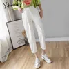 Yitimoky pantalones blancos mujer de cintura alta negro verde algodón de talla grande Harem primavera ropa Joggers Vintage Streetwear trabajo 210915