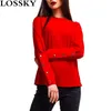 LOSSKY Solid Slim Slim Blouse à manches longues Chemise Casual O Cou Bouton Femmes Été Automne Élégant Blouses à rayures Chemises Blusas Tops 210507