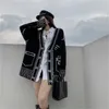 니트 카디건 여성 대조 컬러 라인 낙서 패턴 긴 소매 스웨터 단일 브레스트 Sueter Mujer 3D220 210522