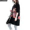 DIMANAF T-Shirt Oversized Women Clothing Cotton Summer Short Sleeve Female Fashion Printing Basic Tops Tunic Casual Loose Black 210720