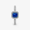 Fijne sieraden authentieke 925 sterling zilveren ring fit pandora charme blauwe vierkante sparkle halo engagement DIY trouwringen