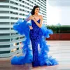 Luksusowe Royal Blue Cekinowe Formalne Suknie Wieczorowe z Ruffles Veils bez grzechu Sweetheart Long Bretter Prom Dress Mermaid Specjalne okazje Suknie Robe de Soriee