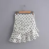 Stilvolle schicke Polka Dot Print geraffte asymmetrische schlanke Minirock Za Mode Frauen Röcke Casual Streetwear Jupe Femme 210611