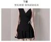 Summer Women Black 2 Piece Set Chic Black Beading Sexig Halter V Neck Shirt Toppar + Hög midja Mini Ball Gown Kjol Suits 210514