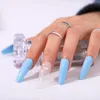 Glossy Laser Blue Ombre Nails Gradient Extra Long Square Coffin Press on Fake Nail Butterfly Glitter Sequins Art Acrylic Ballerina Naill