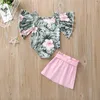 Pagliaccetti con maniche svolazzanti per ragazze + gonne Completi per l'estate 2021 Abbigliamento per bambini per Boutique 0-4T Tutine per bambina Gonne 2 PC Set Moda