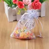 Gift Wrap Small Organza Sheer Favor Gift Bags Mini Silver Rattan Pattern Jewelry Pouches Drawstring For Wedding