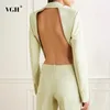 VHH Asymetryczny blezer dla kobiet Collar z długim rękawem Backless Hollow Out Beading Green Coats Styl Fashin Style 210930