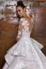 2022 Abiti da sposa a sirena con strascico staccabile Maniche lunghe Abiti da sposa con applicazioni di pizzo Abito da sposa country con corsetto trasparente