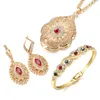 Ohrringe Halskette, marokkanische modische Halskette/Ohrringe/Armband, vergoldeter Brautschmuck, grüne und rote Strass-Schmucksets für Frauen