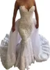 2022 Sexy Meerjungfrau Brautkleider Abnehmbarer Rock Zug Vintage Weiß V-Ausschnitt Spitze Applique Korsett Brautkleider USA