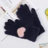 Five Fingers Gloves Women Winter Woolen Full Fingered Cute Love Heart Thicken Plush Mittens Thermal Wrist Warmer