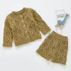 Spring Autumn Infant Baby Boys Girls Long Sleeve Pure Color Suit Clothing Sets Kids Boy Girl Knit Clothes 2Pcs 210521