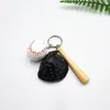 سلاسل مفتاح بيسبول القفازات الإبداعية PU الجلود + الخشب البيسبول المفتاح الحلقة الرياضية الترويج للسلسلة الترويجية MINI Softball Baseball سلسلة
