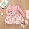 Girls Rose Flower Stampa Tulle Dress Fall 2021 Bambini Boutique Abbigliamento Coreano 1-5T per bambini Maniche lunghe Abiti in cotone