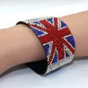 Skórzany Kryształ Rhinestone UK USA Flag Snap Wrap Plotke Bransoletki Wysokiej Mody Biżuteria Handmade Moda Biżuteria