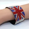 Couro cristal strass uk EUA bandeira snap envoltório pulseira pulseiras de alta moda jóias artesanais moda jóias