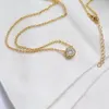 Europe America Fashion Style Lady Women 18K Gold Chain Necklace Engraved T Letter Single Diamond Round Pendant 3 Color