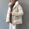 Solid Kvinnor Vinter Down Jacket Stand Collar Kort Single-Breasted Coat Preppy Style Parka Ladies Chic Outwear Kvinna 099F 210420