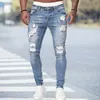 Noir Skinny Jeans Hommes Déchiré Jeans Mâle 2021 NOUVEAU Casual Trou D'été Rue Hip Hop Mince Denim Pantalon Homme Mode Jogger Pantalon X230U