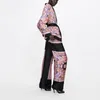 Jaqueta de terno floral de retalhos de moda com faixa feminina Blusa Spring Bouse Casat Elegant V Neck Office Casal Suit de calças conjuntos de conjuntos de conjuntos XZ1939 210331
