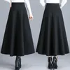Plus Size 3XL High Waist Long Skirts Women Wine Red Black Pleated Skirt Fashion Elegant Office Ladies Faldas Saia Jupe 210421