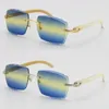 Rimless diamond cut 3524012-A White Genuine Original Buffalo Horn Sunglasses Fashion High Quality Carved lenses Multi Glasses Unis255s