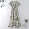 Bohemian Holiday Style Imprimir Jumpsuit Mulheres Elegância Long Sexy V-Pescoço Loose Cintura Alta Macacões Primavera Verão 210427