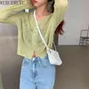 WERUERUYU Thin Cardigan Women Summer Long Sleeve Top Knitted Sweater White O-neck Sunscreen Cardigan Loose Tops 210608