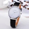 lady watch analog wristwatch round minimalist quartz white gift Leather strap