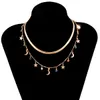 2021 Chic Gold Color Crystal Double Layers Choker Ketting Mode Vrouwen Crystal Moon Star Hanger Ketting