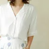 Sommar Casual 100% Viscose Women's White Short Sleeve Pajama Set Blue Dot Ankellängd Byxor Lösa Bekväma Sleepwear Passar 210809