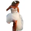 Arabic Sweetheart Tulle High Low Dress Summer Beach Beaded Pearls Top Short Wedding Bridal Gowns Sleeveless Strapless Bride Dresses Custom Made