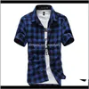 Kleid Hemden Herren Bekleidung Drop Lieferung 2021 Mode Plaid Casual Kurzarm Hohe Kragen Chemise Homme Vintage Hemd Männer Kleidung R2Jii