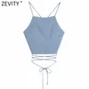 Cinturino per spaghetti da donna Sexy Chic Solid Camis Tank Lady Summer Backless Cross Lace Up Sling Short Crop Tops LS9010 210416