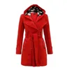 Manteau de laine Manteau Femmes Veste en polaire chaude avec ceintures à double boutonnage Solide Hiver Vintage Mince Mift Mesdames 211118