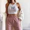 Butterfly Print Tank Tops Women Sexy Halter Vest Clothing Party Club Bustier Summer Spring White Cropped Sports Crops X0507