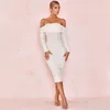 Casual Jurken Zomer Witte Bodycon Bandage Jurk Sexy Kant Slash Hals Vrouwen Lange Mouw Club Celebrity Runway Party Vestidos180r