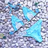 Summer Luxury Rhinestone 2 Piece Swimsuit Women Blue Sexy Female Beach Style Halter Bra And Panty Underwear Bras Sets