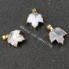 Natural Quartz Crystal Rock Cluster Gemstone Leaf Pendants Gold-plating Protection Lucky White Druzy Drusy Agate Geode Maple Leaves Hollow Love Heart Necklace