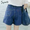 Svart shorts jeans kvinna hög midja sommar mamma vit himmel blå streetwear sälja denim bredben byxor 210809
