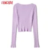 Tangada Kvinnor Mode Elegant Slim Stickad Sweater Jumper V Neck Female Pullovers Chic Topps LK03 210609