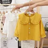 Ruffles Collar baby Girls Camisas Tops Algodão Jacquard Crianças Flare Manga Camisa Primavera Outono Roupas Blusa