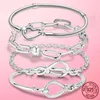 TOP SALE Femme Bracciale 925 Sterling Sier Cuore Bracciale a catena con serpente Bracciale per donna Fit Original Charm Beads Jewelry Gift